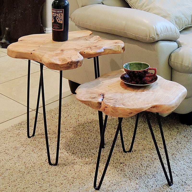 WELLAND Live Edge Side Table with Hairpin Legs, Natural Edge Side Table, Small Nightstand Wood, 15.5" Tall - Image 2